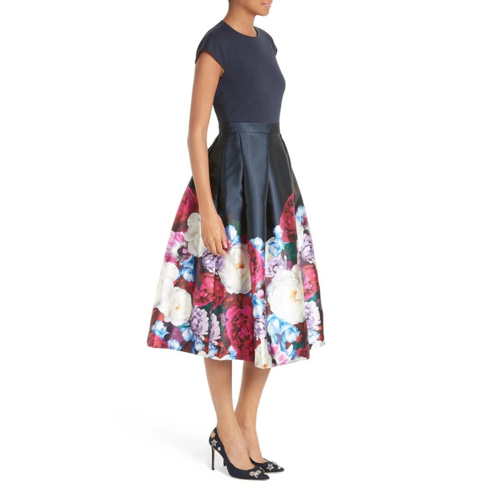 TED BAKER Valkia Blushing Bouquet Fit & Flare Midi Dress Size 3 / US 8 - Picture 3 of 15